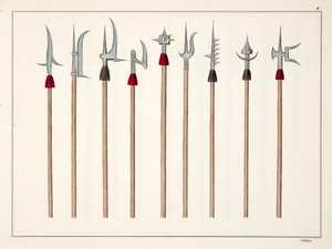ランス、スピア、ハルバード、パルチザンは、「騎士道の発展と習慣の歴史」、フランツコッテンカンプ博士によるカールホフマン発行、1842年のプレートです。
